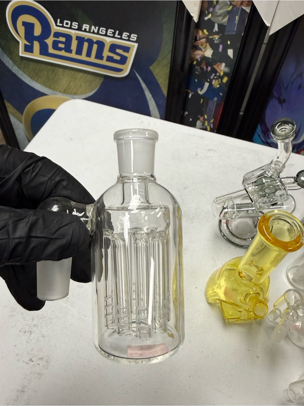 Clear Glass Tree Perc Ash Catcher - Yellow Accents